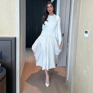 SIMKHAI Kenlie Ivory Dress with Taffeta Bubble Skirt